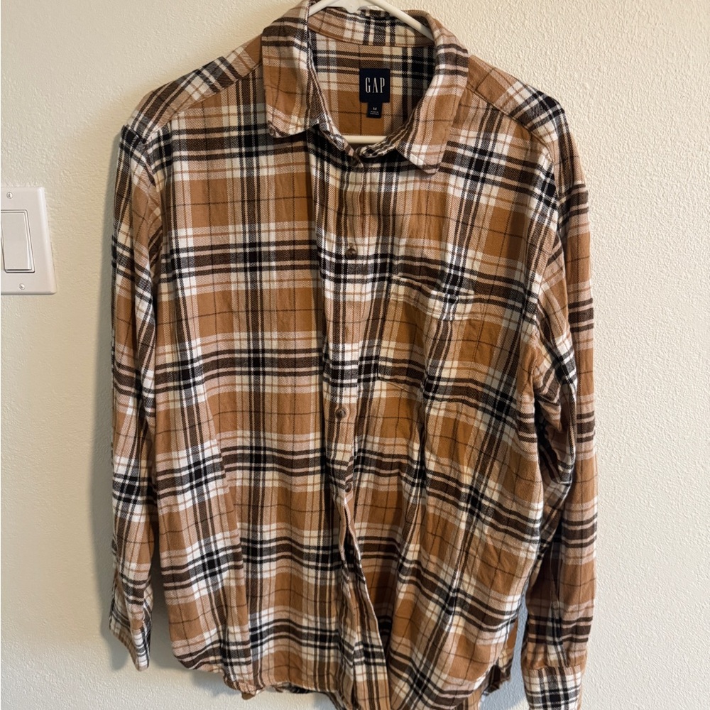 Gap long sleeve brown plaid shirt